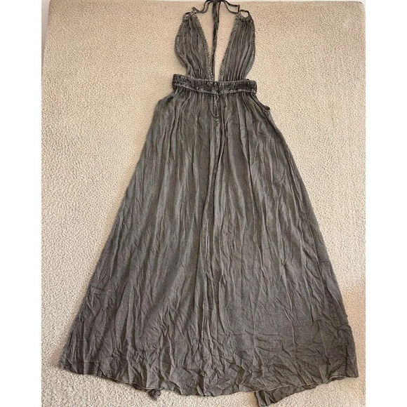 Boho Me Womens Maxi Dress Womens Medium Grey Long Solid Strappy Crochet Trims - Picture 1 of 16